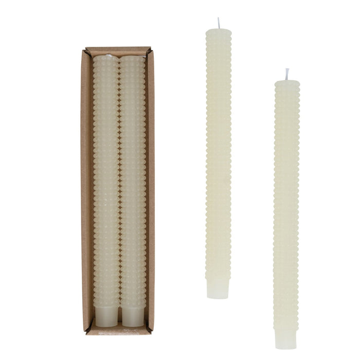 Unscented Cream Hobnail Taper Candles | Set of 2