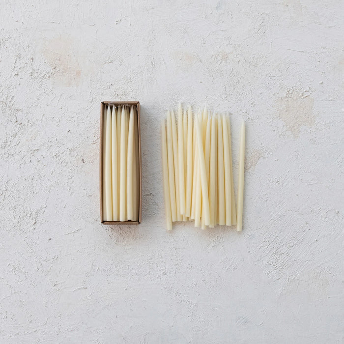 Unscented Ivory Thin Taper Candles in Box