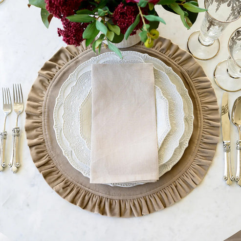 Velvet Mocha Round Ruffle Placemat | Set of 4