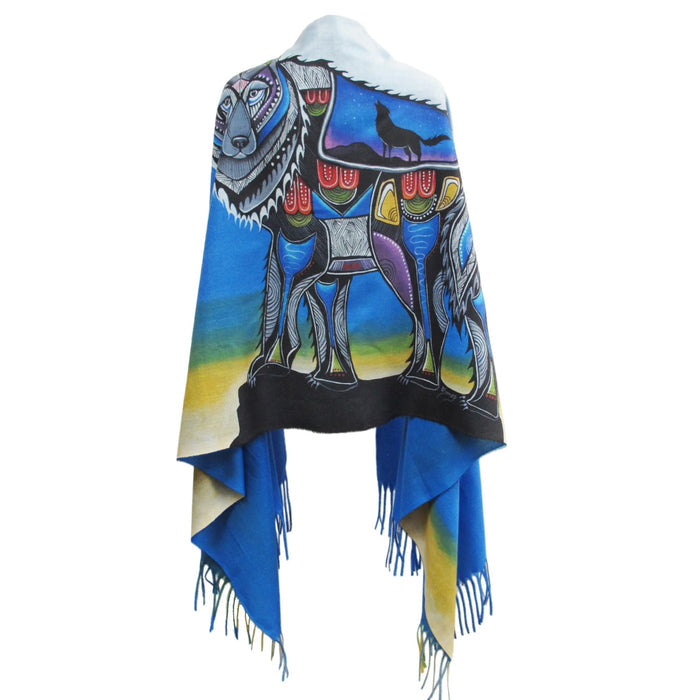 Wolf indigenous art shawl by Jessica Somers Canada