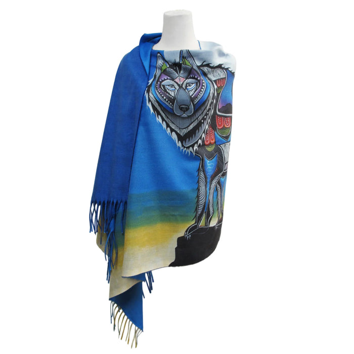 Wolf indigenous art shawl by Jessica Somers Canada