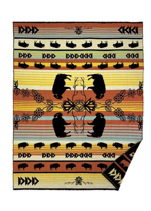 Woven indigenous art blanket by Storm Angeconeb Canada