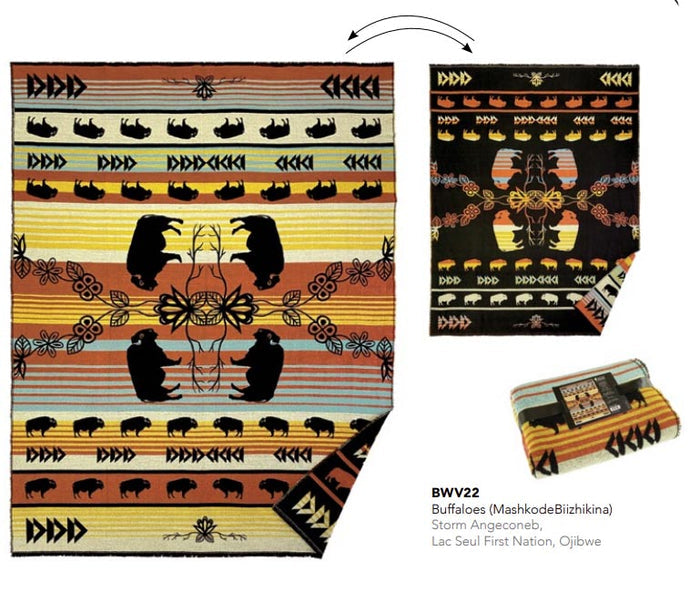 Woven indigenous art blanket by Storm Angeconeb Canada