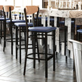 Blue Vinyl/Wood Back Barstool