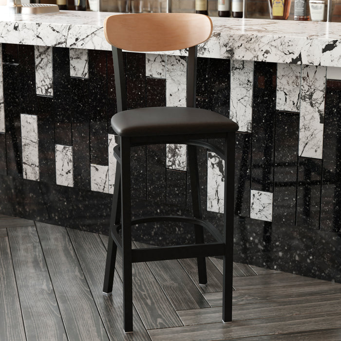 Black Vinyl/Wood Back Barstool