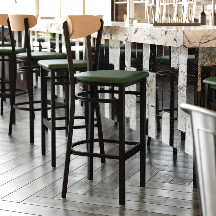 Green Vinyl/Wood Back Barstool