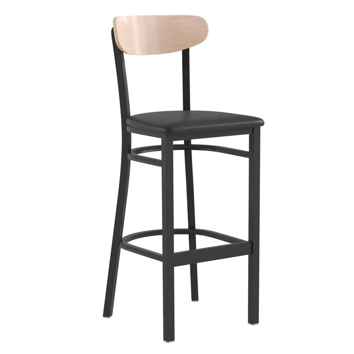 Black Vinyl/Wood Back Barstool