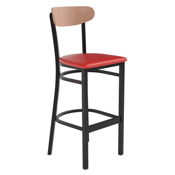 Red Vinyl/Wood Back Barstool