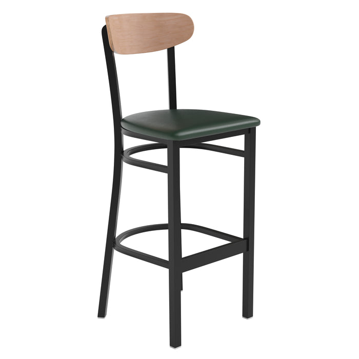 Green Vinyl/Wood Back Barstool