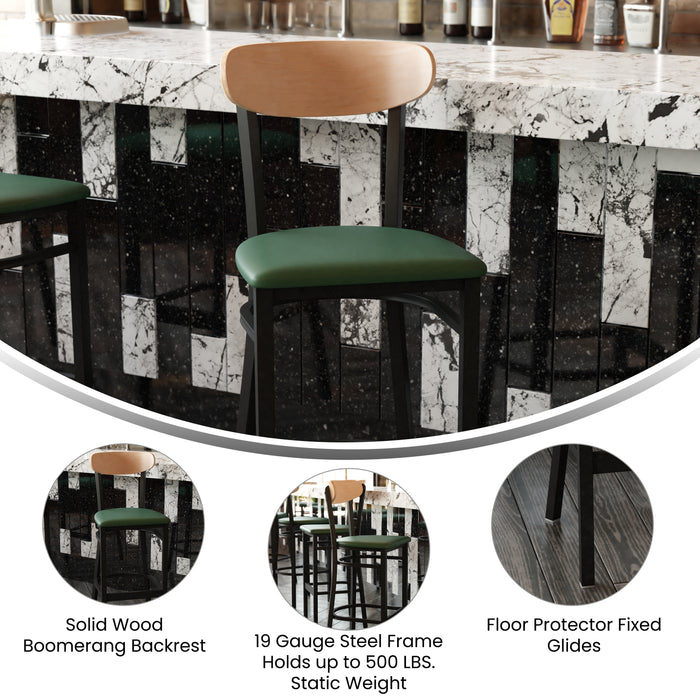 Green Vinyl/Wood Back Barstool