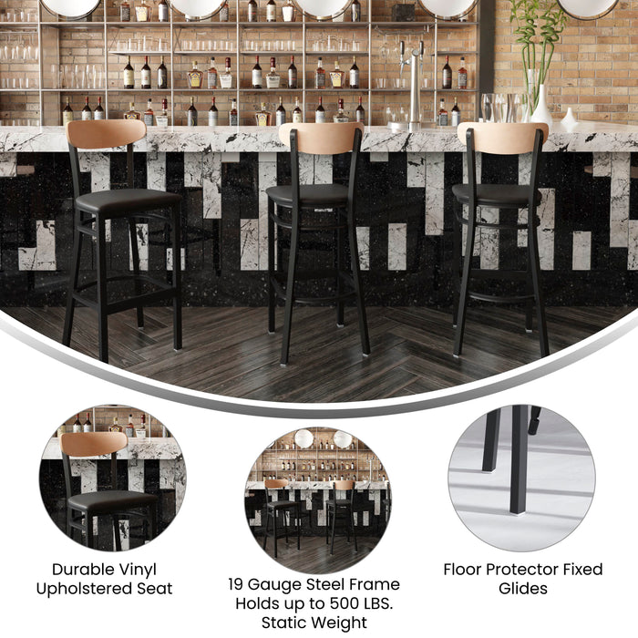 Black Vinyl/Wood Back Barstool