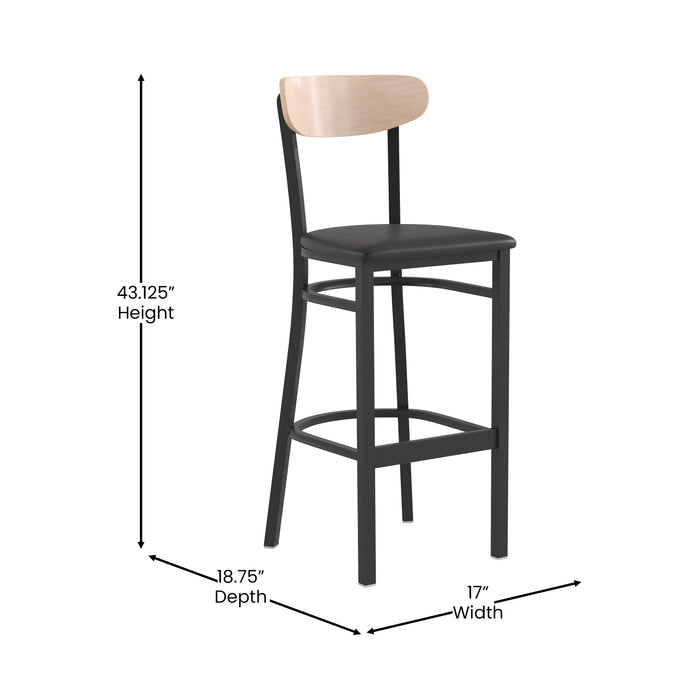 Black Vinyl/Wood Back Barstool