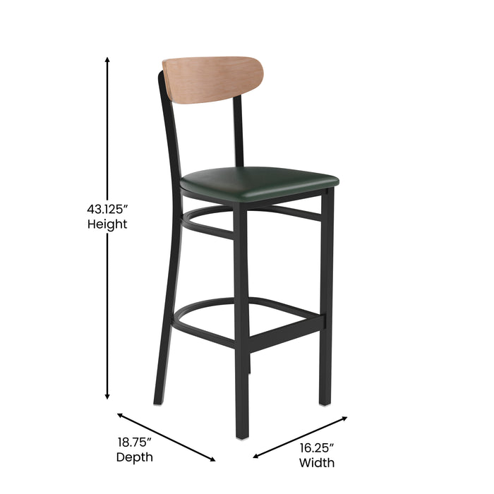 Green Vinyl/Wood Back Barstool