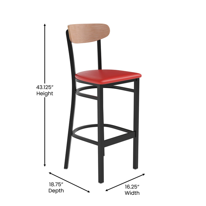 Red Vinyl/Wood Back Barstool
