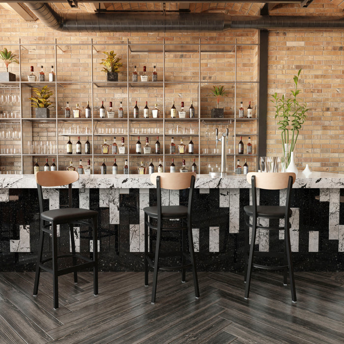 Black Vinyl/Wood Back Barstool