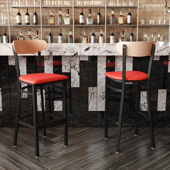 Red Vinyl/Wood Back Barstool