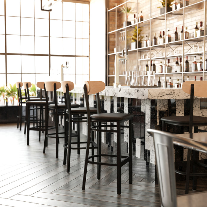 Black Vinyl/Wood Back Barstool