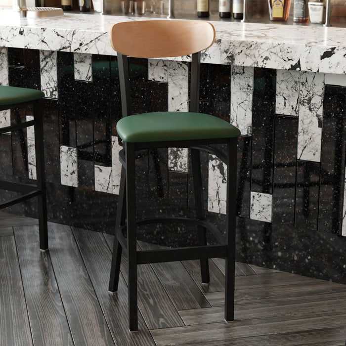 Green Vinyl/Wood Back Barstool
