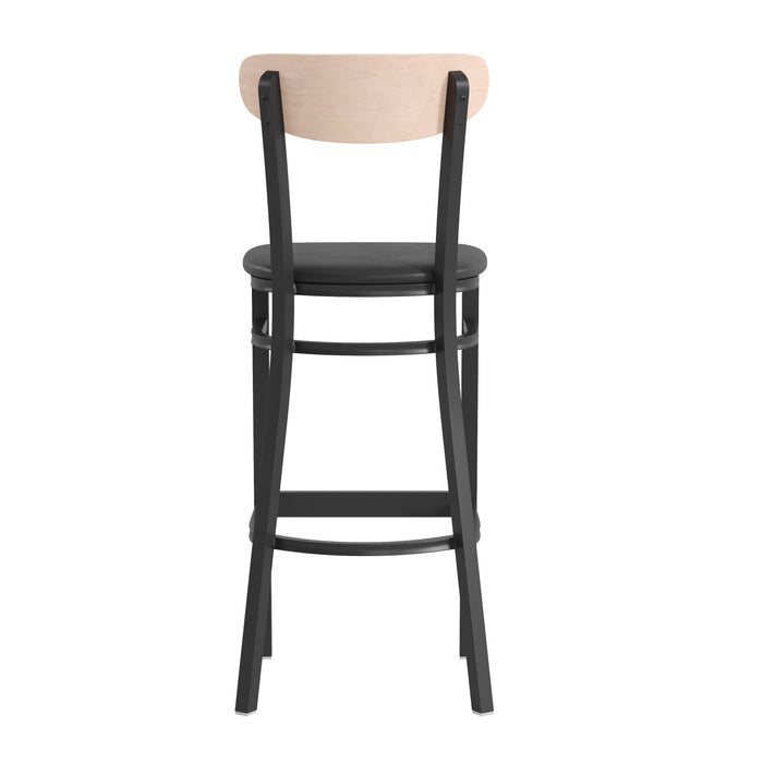 Black Vinyl/Wood Back Barstool