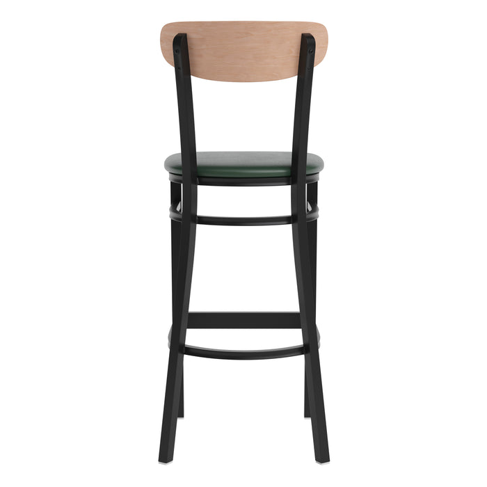 Green Vinyl/Wood Back Barstool