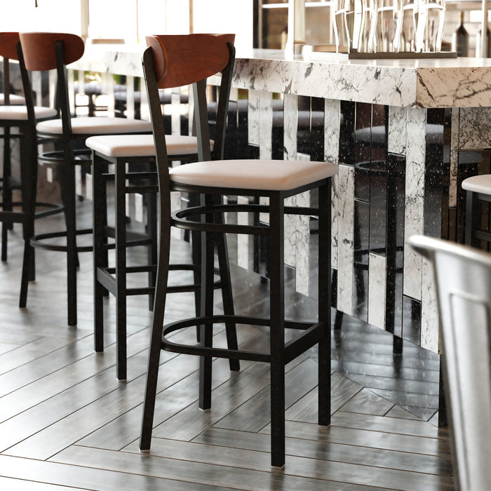 Gray Vinyl/Wood Back Barstool
