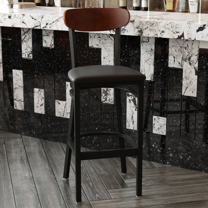 Black Vinyl/Wood Back Barstool