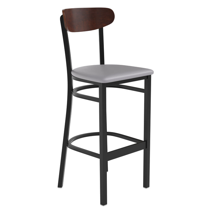 Gray Vinyl/Wood Back Barstool