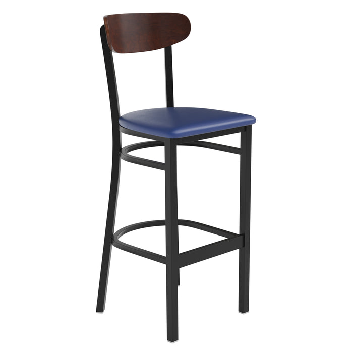 Blue Vinyl/Wood Back Barstool