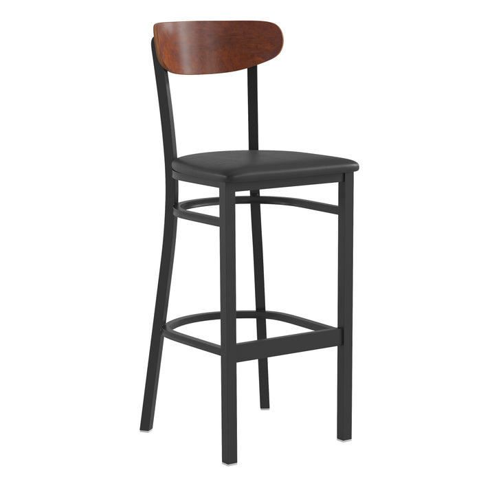 Black Vinyl/Wood Back Barstool
