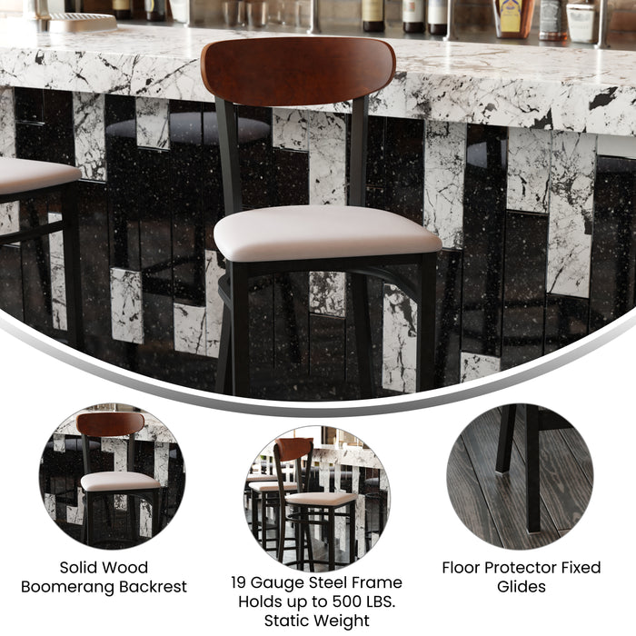 Gray Vinyl/Wood Back Barstool
