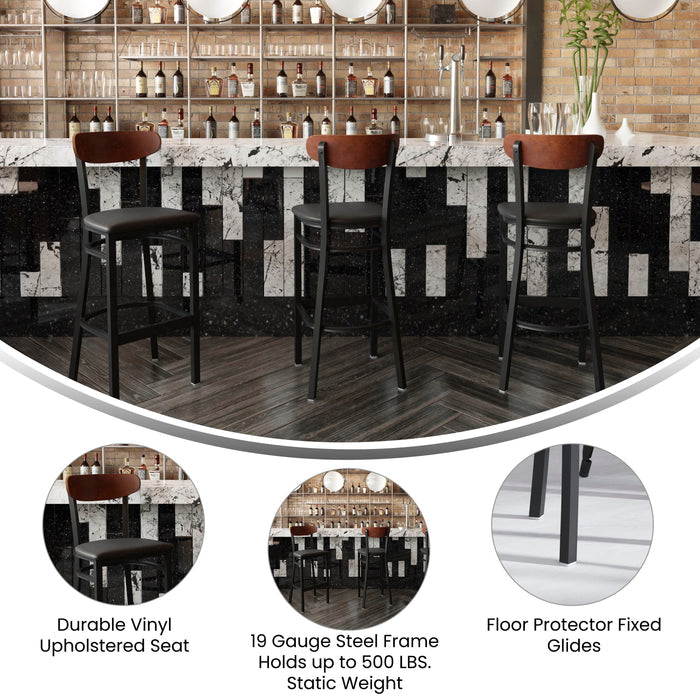 Black Vinyl/Wood Back Barstool