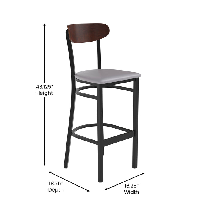 Gray Vinyl/Wood Back Barstool