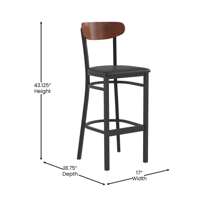 Black Vinyl/Wood Back Barstool