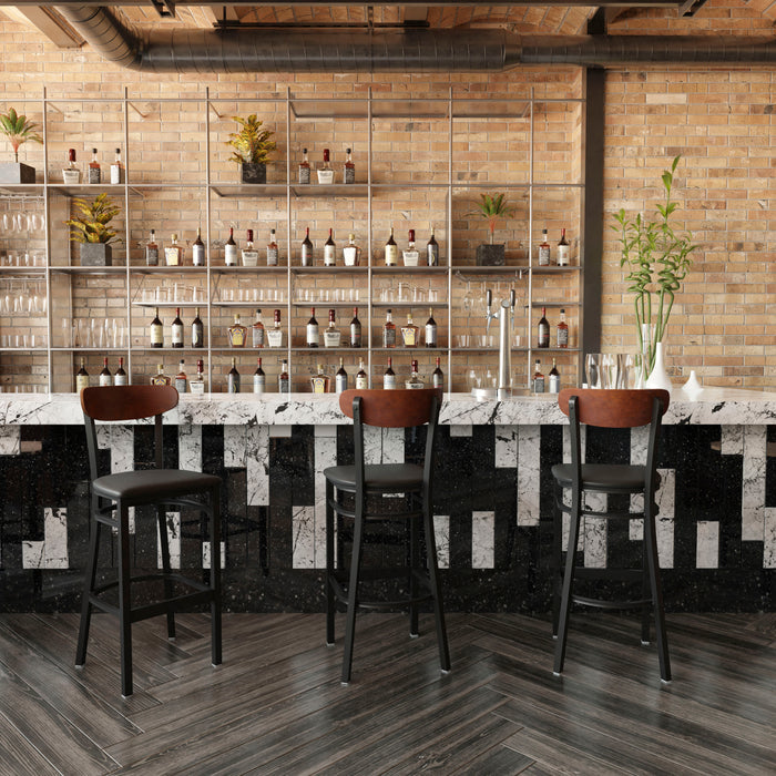 Black Vinyl/Wood Back Barstool