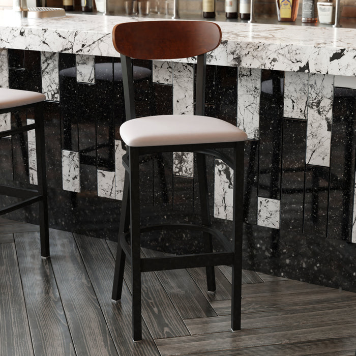 Gray Vinyl/Wood Back Barstool