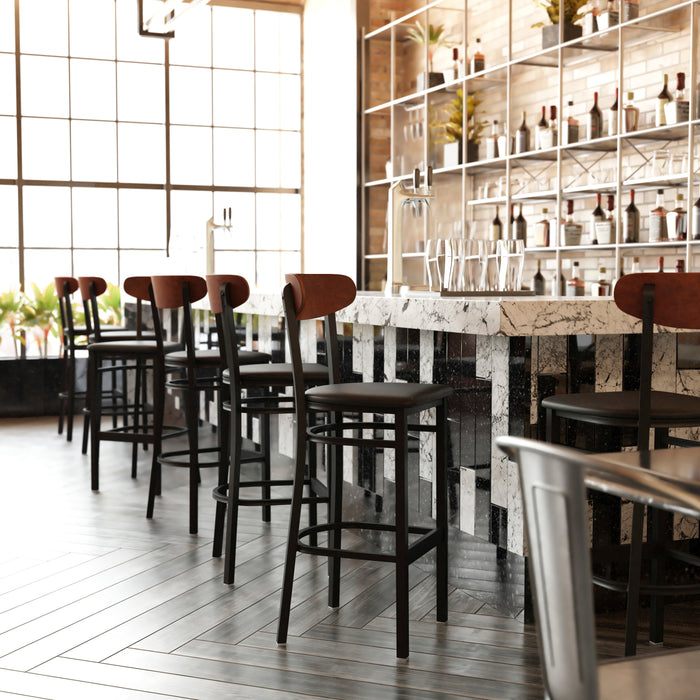 Black Vinyl/Wood Back Barstool