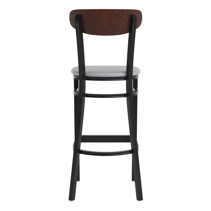 Gray Vinyl/Wood Back Barstool