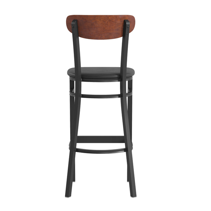 Black Vinyl/Wood Back Barstool