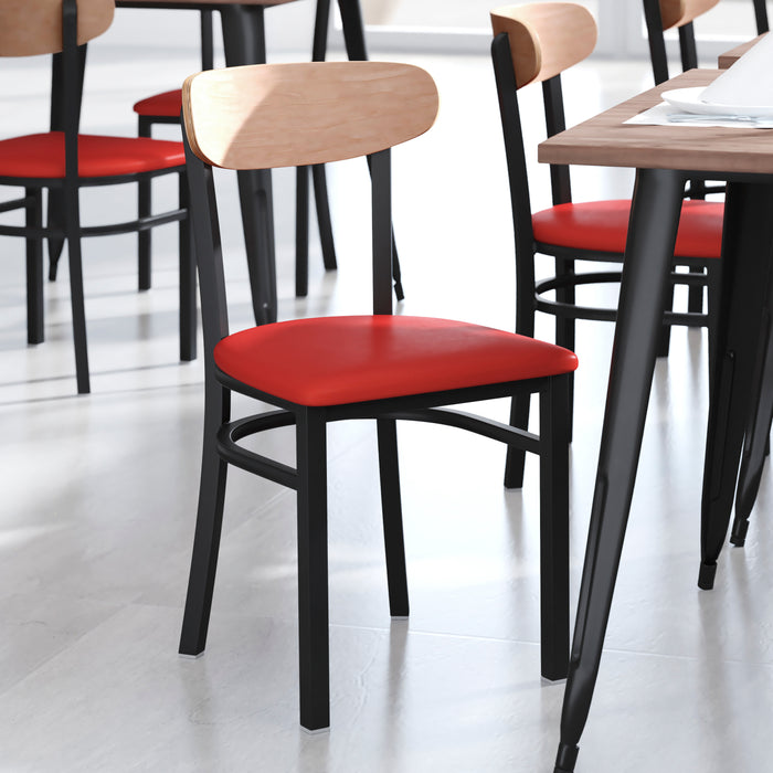 Red Vinyl/Wood Back Chair