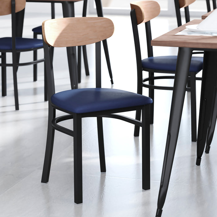 Blue Vinyl/Wood Back Chair