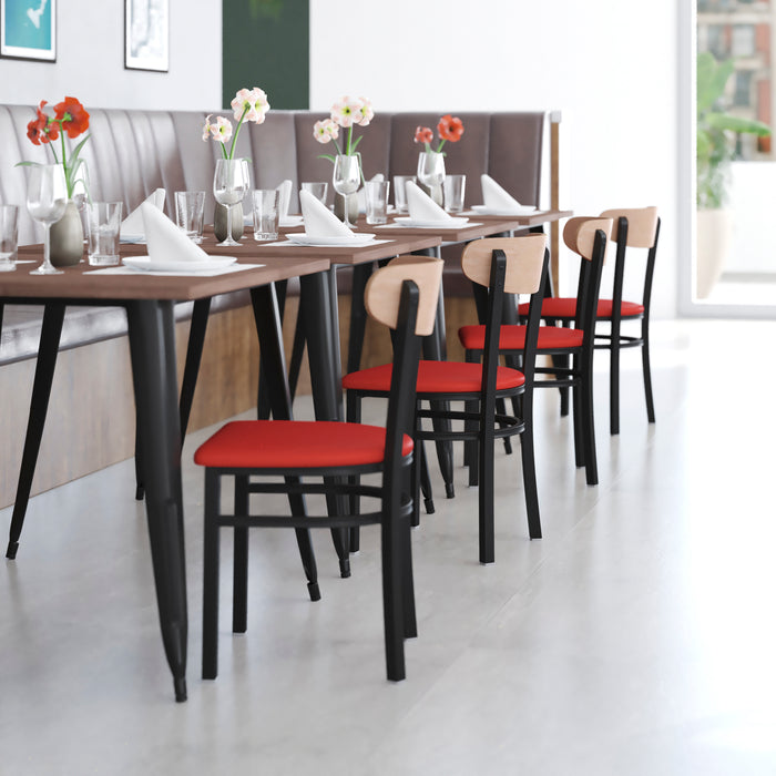 Red Vinyl/Wood Back Chair
