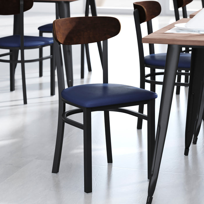 Blue Vinyl/Wood Back Chair