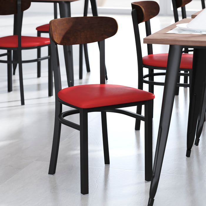 Red Vinyl/Wood Back Chair