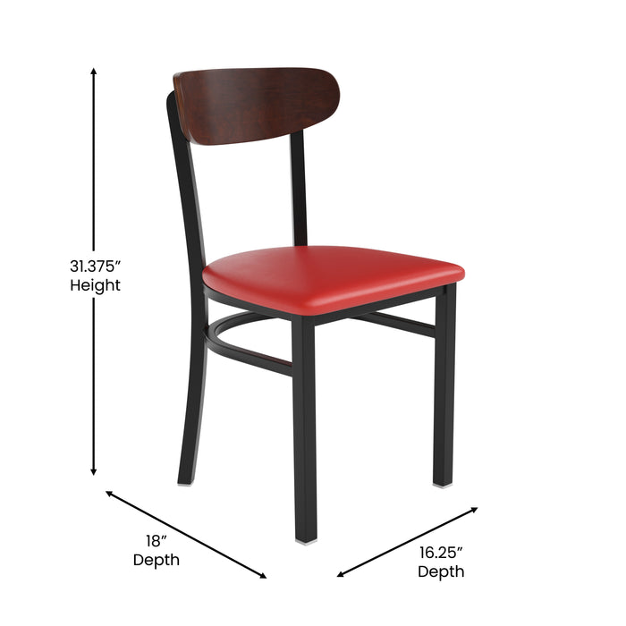 Red Vinyl/Wood Back Chair