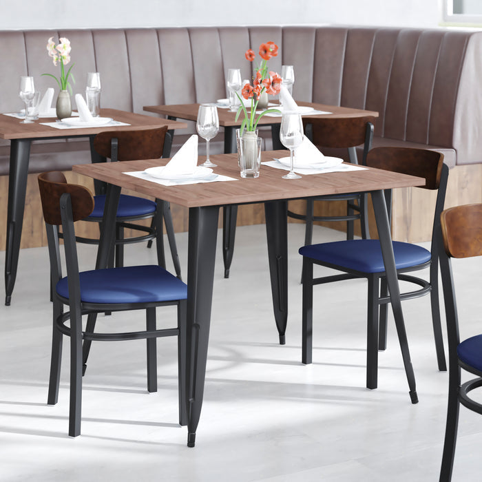 Blue Vinyl/Wood Back Chair
