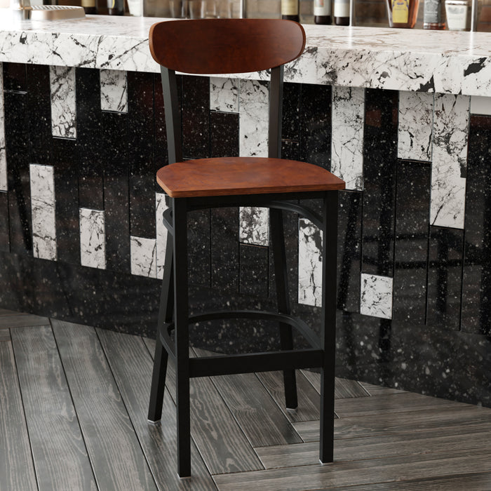 Walnut Metal & Wood Barstool