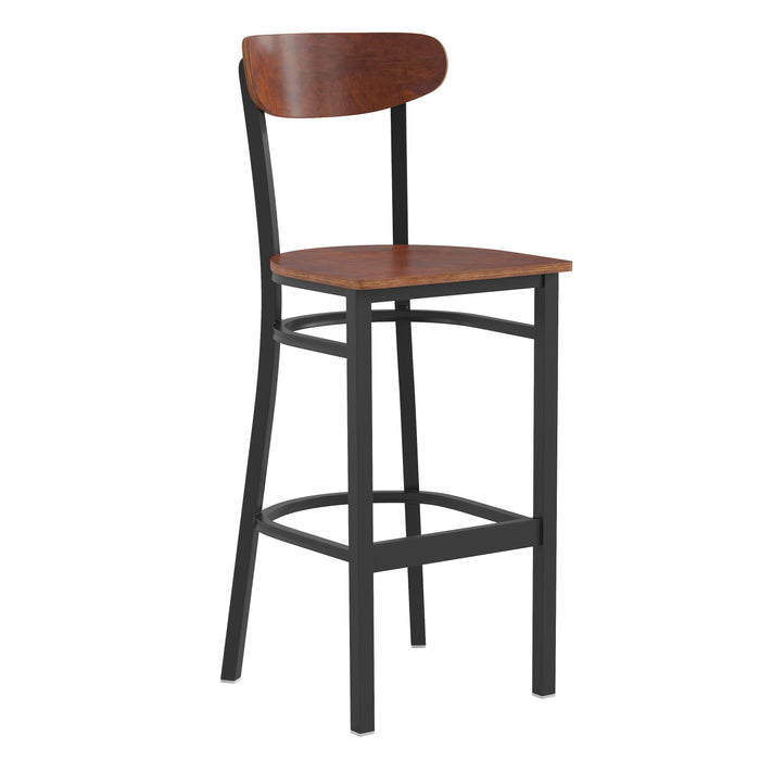 Walnut Metal & Wood Barstool