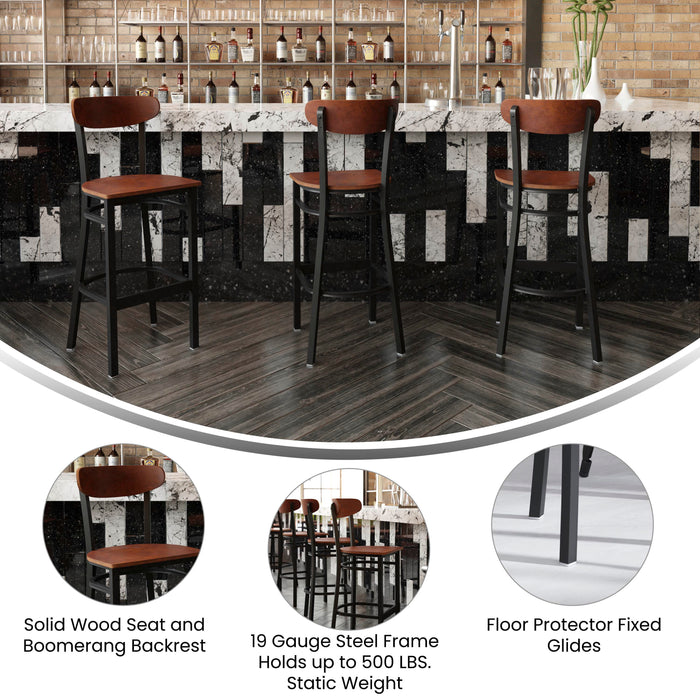 Walnut Metal & Wood Barstool