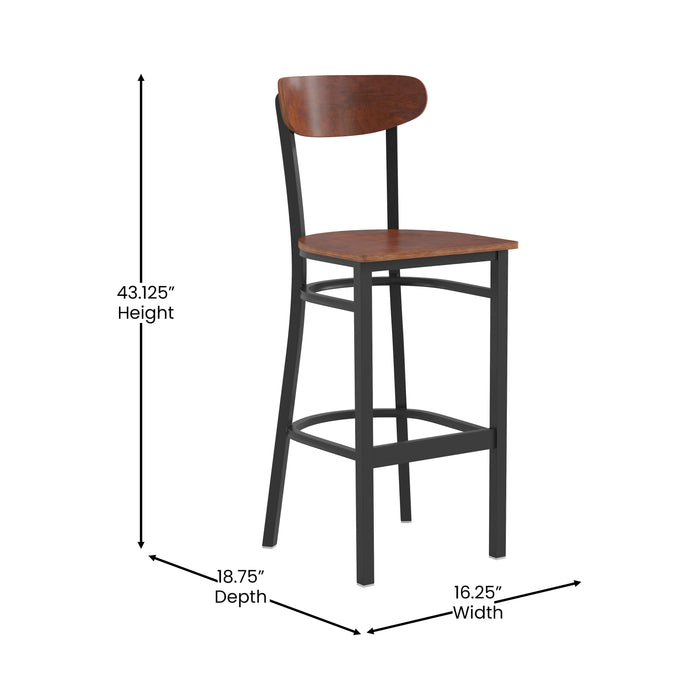 Walnut Metal & Wood Barstool