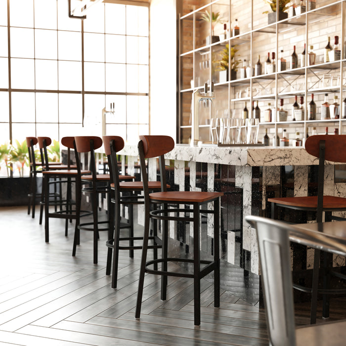 Walnut Metal & Wood Barstool